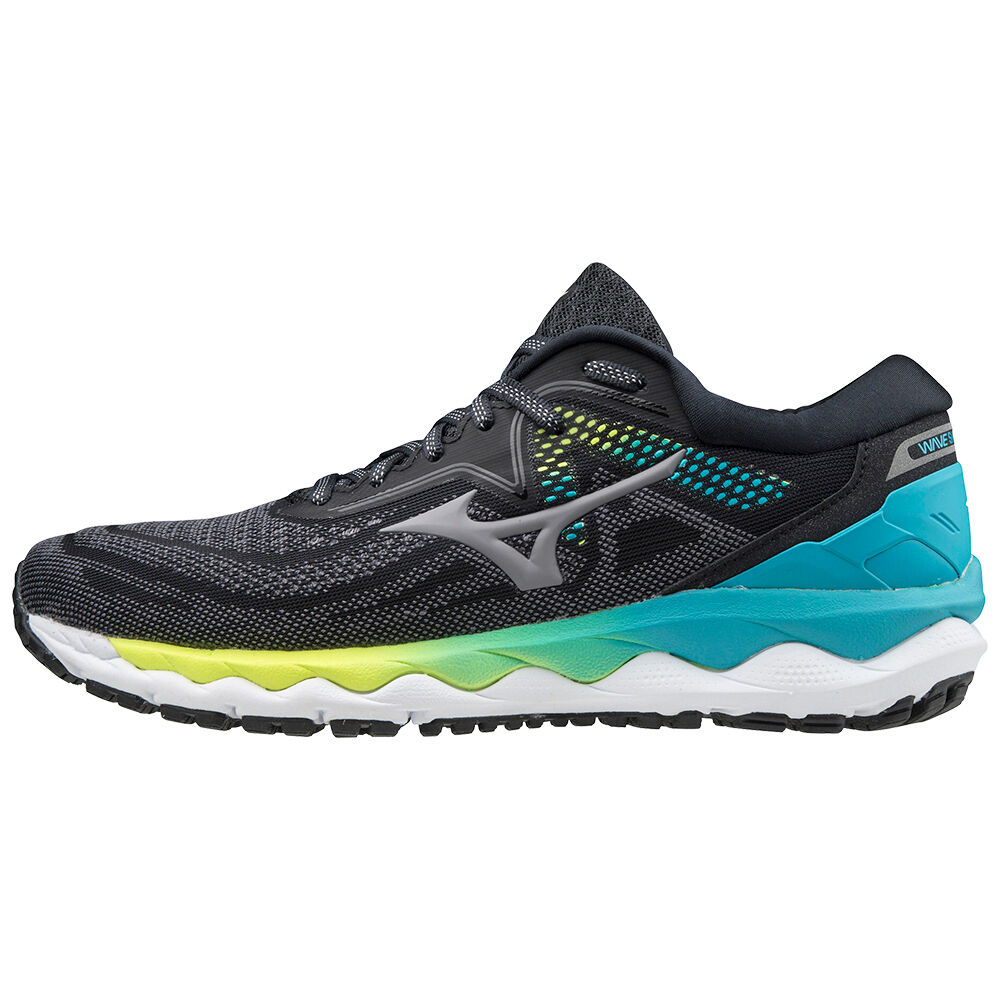 Mizuno Women's Wave Sky 4 Running Shoes Black/Blue (J1GD200236-AGW)